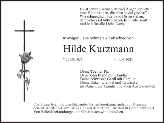 Anzeige von Hilde Kurzmann von MGO