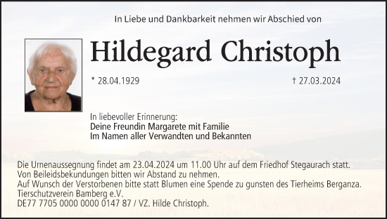 Anzeige von Hildegard Christoph von MGO