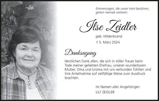 Anzeige von Ilse Zeidler von MGO