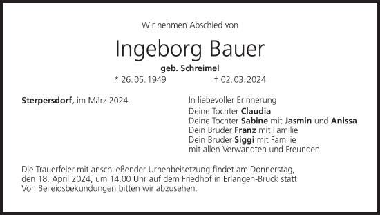 Anzeige von Ingeborg Bauer von MGO