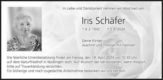 Anzeige von Iris Schäfer von MGO