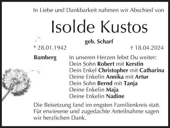Anzeige von Isolde Kustos von MGO