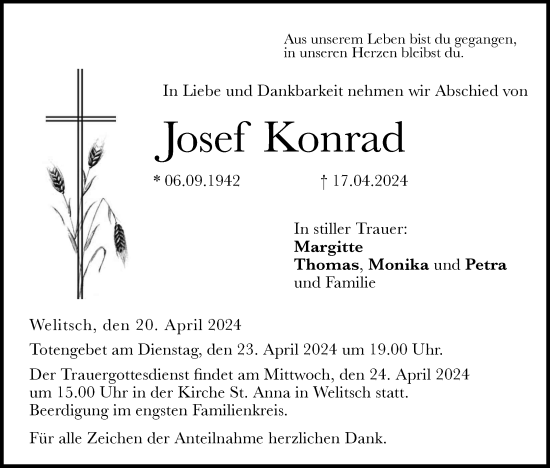 Anzeige von Josef Konrad von MGO