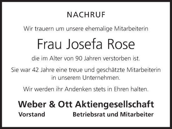 Anzeige von Josefa Rose von MGO