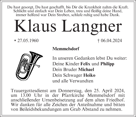 Anzeige von Klaus Langner von MGO