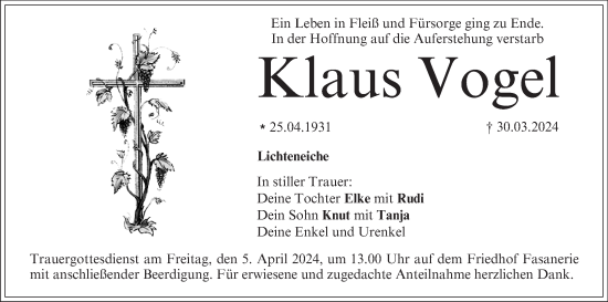 Anzeige von Klaus Vogel von MGO