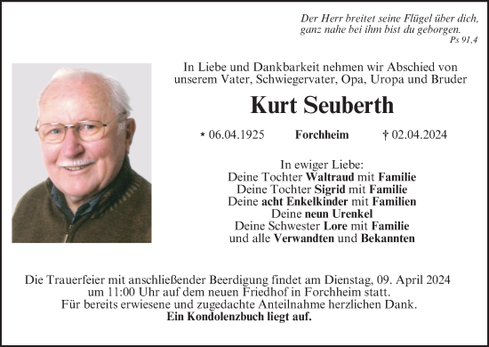 Anzeige von Kurt Seuberth von MGO