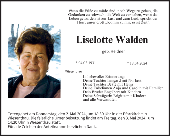 Anzeige von Liselotte Walden von MGO
