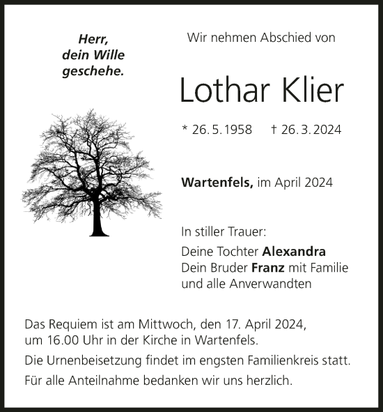 Anzeige von Lothar Klier von MGO