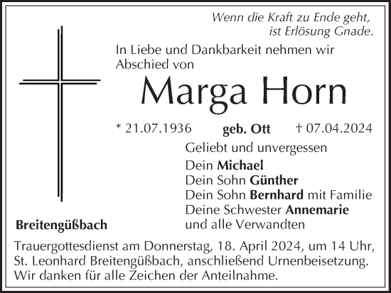 Anzeige von Marga Horn von MGO