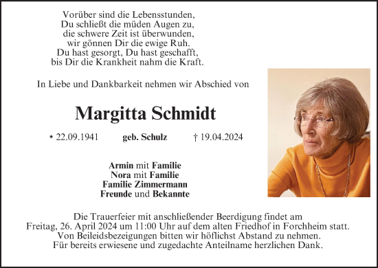 Anzeige von Margitta Schmidt von MGO