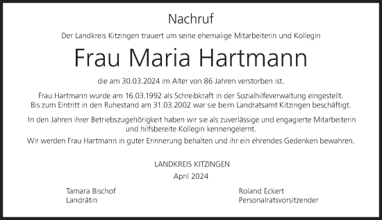 Anzeige von Maria Hartmann von MGO