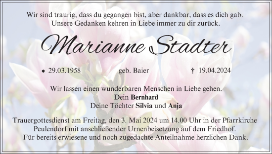 Anzeige von Marianne Stadter von MGO