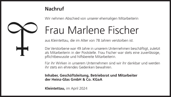 Anzeige von Marlene Fischer von MGO