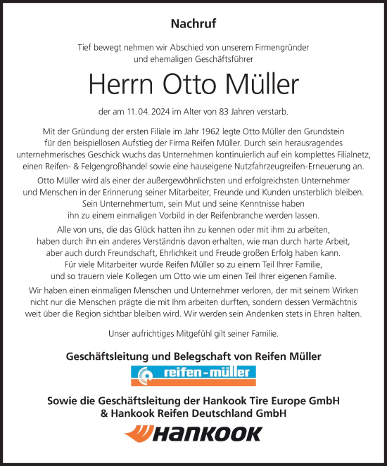 Anzeige von Otto Müller von MGO