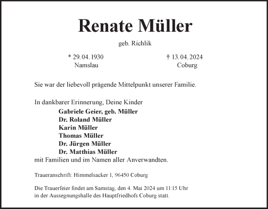 Anzeige von Renate Müller von MGO