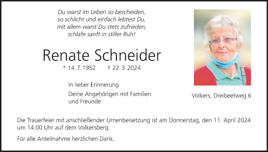 Anzeige von Renate Schneider von MGO