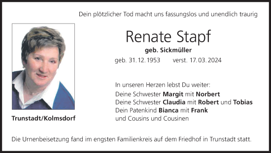 Anzeige von Renate Stapf von MGO