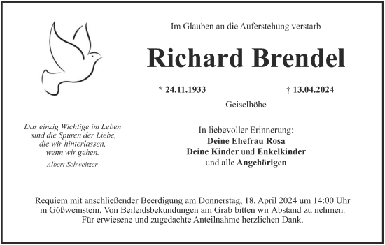 Anzeige von Richard Brendel von MGO