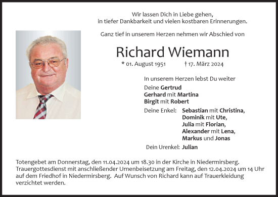 Anzeige von Richard Wiemann von MGO