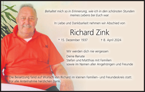 Anzeige von Richard Zink von MGO