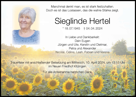 Anzeige von Sieglinde Hertel von MGO