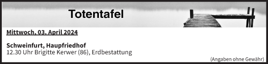 Anzeige von Totentafel vom 03.04.2024 von MGO