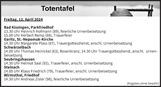 Anzeige von Totentafel vom 12.04.2024 von MGO