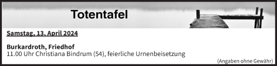 Anzeige von Totentafel vom 13.04.2024 von MGO