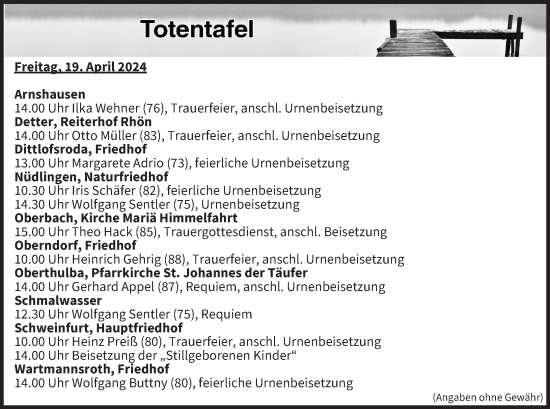Anzeige von Totentafel vom 19.04.2024 von MGO
