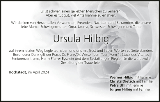 Anzeige von Ursula Hilbig von MGO