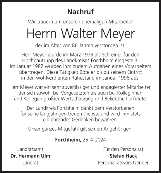 Anzeige von Walter Meyer von MGO