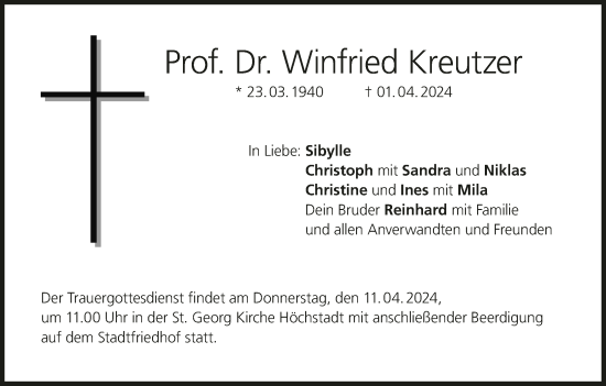 Anzeige von Winfried Kreutzer von MGO