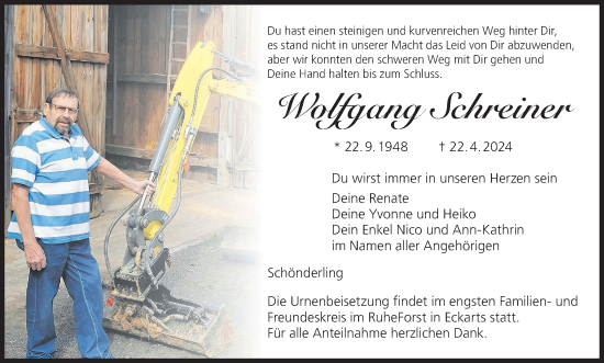 Anzeige von Wolfgang Schreiner von MGO