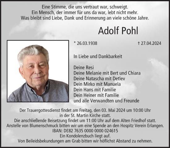Anzeige von Adolf Pohl von MGO