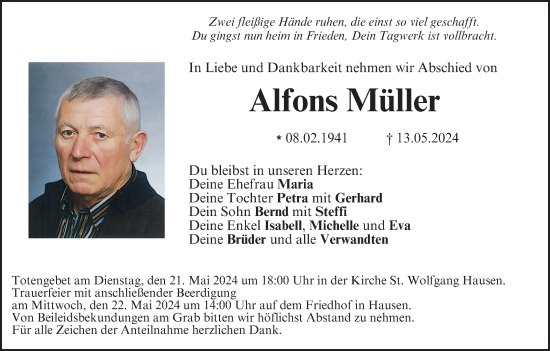 Anzeige von Alfons Müller von MGO