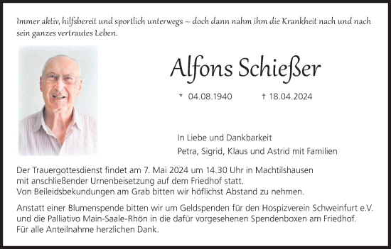 Anzeige von Alfons Schießer von MGO