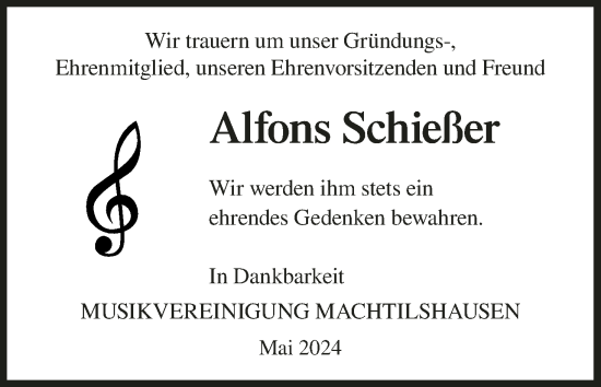 Anzeige von Alfons Schießer von MGO