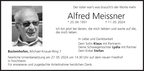 Anzeige von Alfred Meissner von MGO