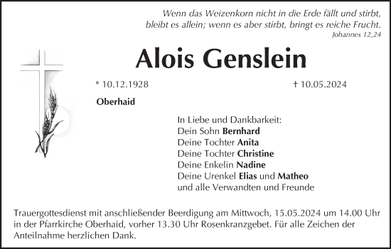 Anzeige von Alois Genslein von MGO