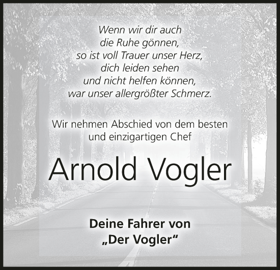 Anzeige von Arnold Vogler von MGO