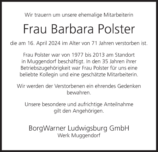 Anzeige von Barbara Polster von MGO