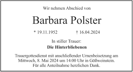 Anzeige von Barbara Polster von MGO