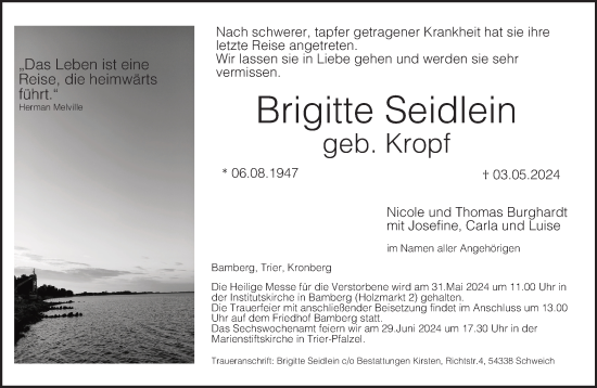 Anzeige von Brigitte Seidlein von MGO