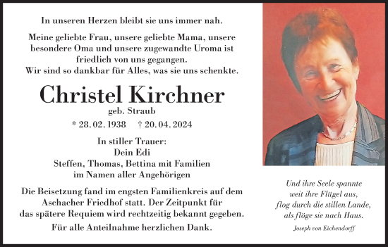 Anzeige von Christel Kirchner von MGO