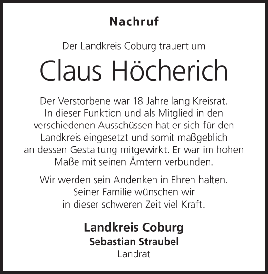 Anzeige von Claus Höcherich von MGO