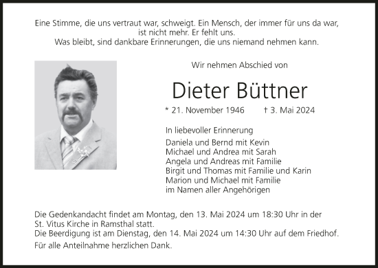 Anzeige von Dieter Büttner von MGO