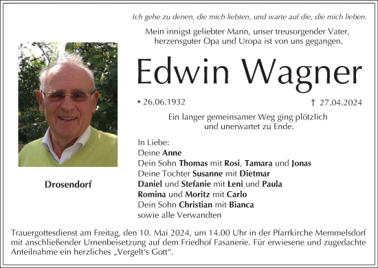 Anzeige von Edwin Wagner von MGO
