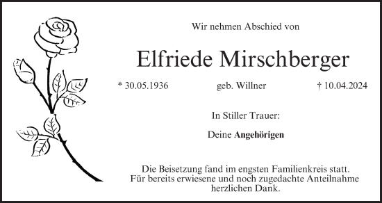 Anzeige von Elfriede Mirschberger von MGO