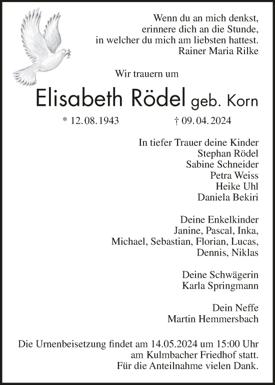 Anzeige von Elisabeth Rödel von MGO